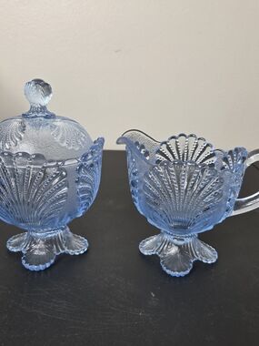 Vintage Cambridge Glass Company Footed Creamer & Covered Sugar Bowl Set